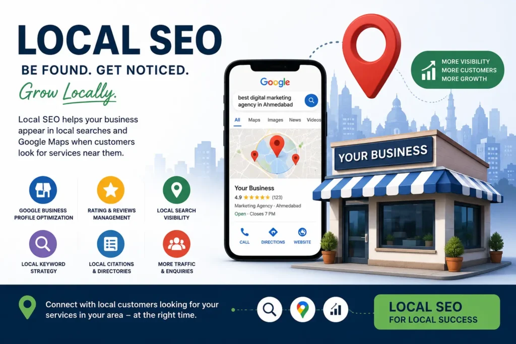 Local SEO services helping businesses improve local search visibility and reach nearby customers